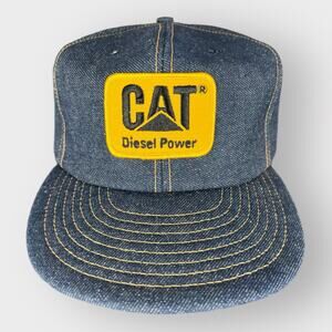 Vintage CAT Diesel Power Denim Snapback Trucker Hat Patch Louisville MFG USA